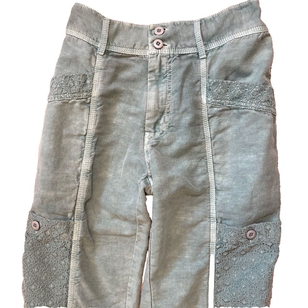 Sundance Women's Size 2P Green Linen‎ Cotton Femme Voyager Cargo Lace Pants - Picture 9 of 15